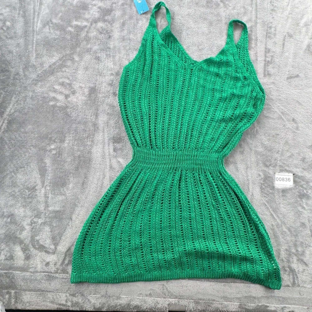 NWT Cupshe Crochet Cover Up Dress Womens L Green V-Neck Sleeveless CAA07B3C025RR